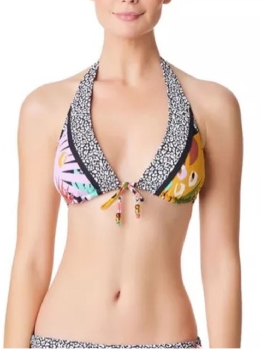 Bleu by Rod Beattie Tropical Mixed Print Halter Bikini Top Size 4 Like New